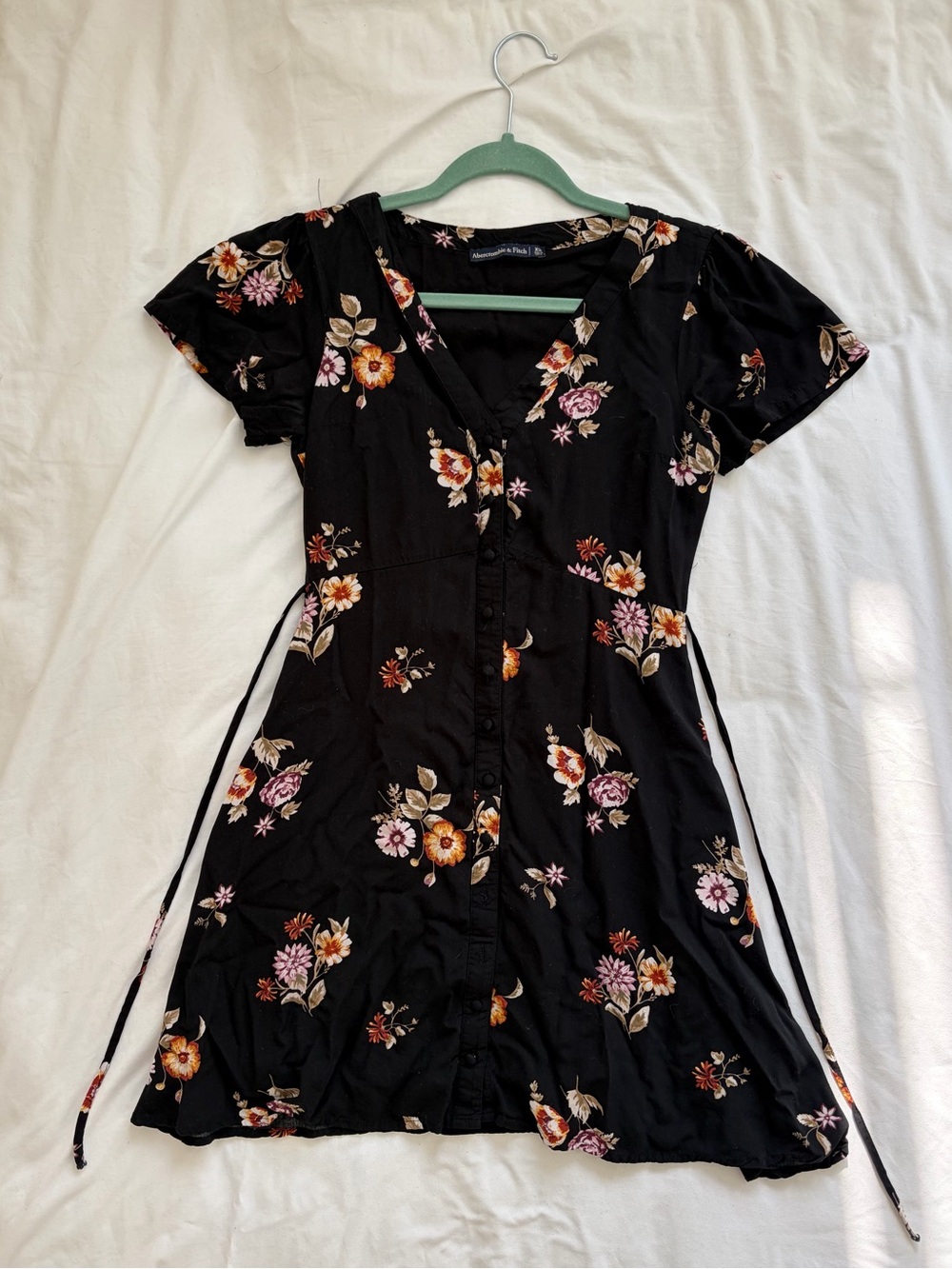 Abercrombie & Fitch Black Floral Front- Button Mini Dress